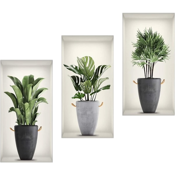 3D-maljakon seinätarra - 3D-kasviseinätarrat olohuoneeseen - Vihreiden kasvien seinätarra, DIY 3D-vinyyli seinätarrat, jotka sopivat olohuoneeseen,