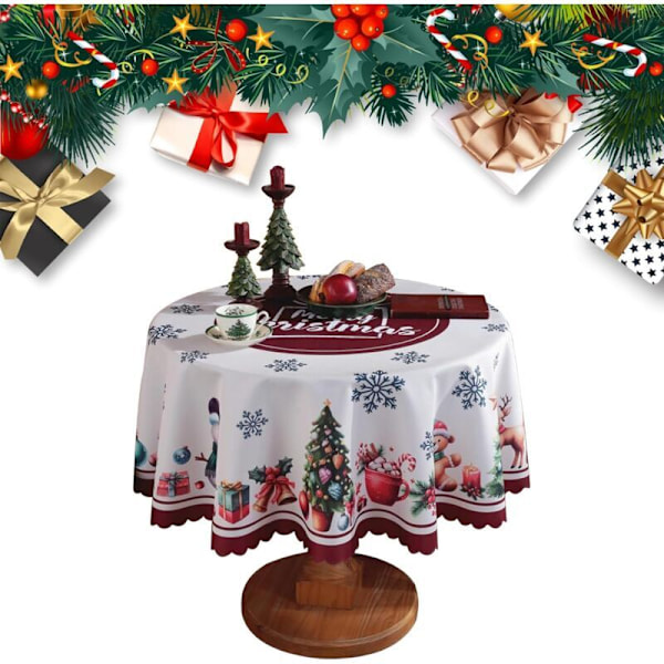 Julbordsduk - Fläckresistent Bordsduk Tvättbar Polyester Bordsduk (150cm) Rektangulär och Rund Bordsduk för Julfesttillbehör