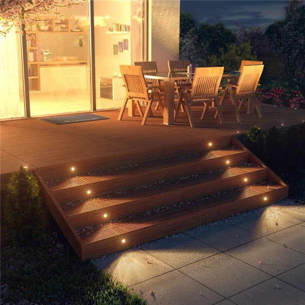 6 Pak Indbyggede LED Terrasselys Sæt, Solsikke (Opgraderet Version) IP67 Vandafvisende Jord Udendørs, Lavspændings LED Belysning til Have, Havetrin