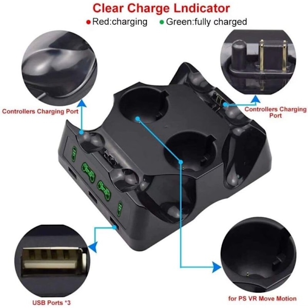 PS4 Controller Oplader, PS4 Controller Stand, Oplader Dock Controller Oplader til Ps4 Move til Ps4/ps4 Move/ps4 VR Controller Fire Opladnings Do