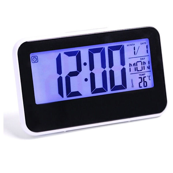 Stor Tyst LCD Väggklocka med Temperatur- och Luftfuktighetsdisplay, Klocka med Veckodag och Datum, Digital Väggklocka för Hemmakontor