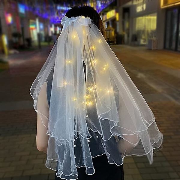 Brude Perle Letvægts Dobbelt Sløjfe Slør (Længde 70cm) Brudekjole Kvinders Enkle Hvide Slør med Kam Brudebad Bachelor Party Kirkekjole G