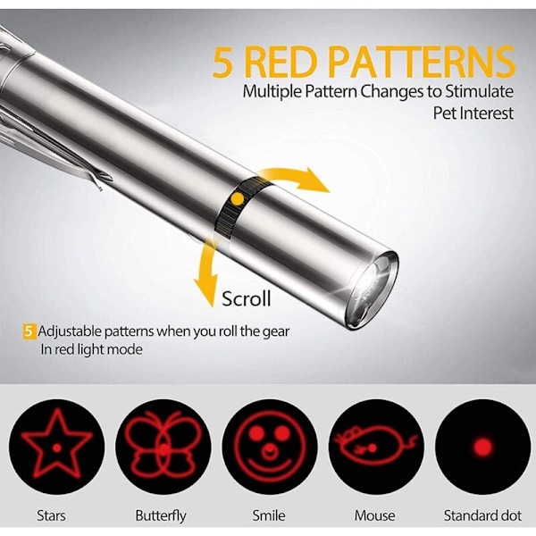 Interaktiivinen lelu laserpointer 7 in 1 Hauska Monimallinen leikki LED-taskulamppu ladattavalla USB:llä