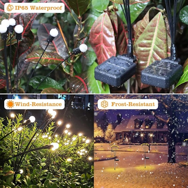 Utendørs solcellelampe, Firefly Outdoor Garden Sunfly Lights, IP65 Utendørs Solcellelampe For Sti i Jardin Court (6ed 2pk)