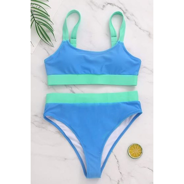 Kvinnors högmidjade bikiniset sportfärgblock M