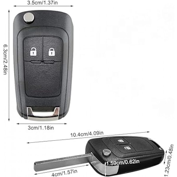 2-knappers nøkkelskall kompatibelt med Opel Astra Insignia Meriva Mokka Zafira Adam og Chevrolet Cruze Aveo Matiz Captiva Spark Trax Orlando Fjernkontroll con