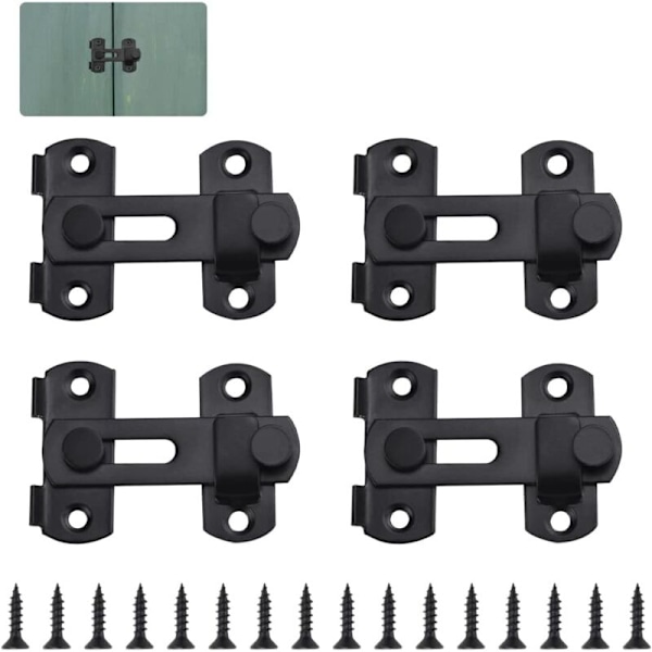 4 kpl ruostumattomasta teräksestä valmistettuja ovihakoja, pieni hihaton Loquet Porte -lukko 16 Cadenas-ruuvilla, lukot ovelle, ikkunalle, kylpyhuoneelle (musta)