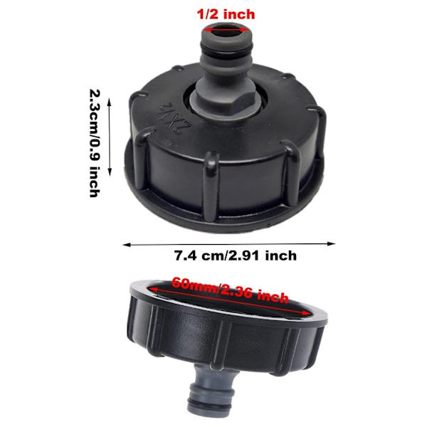 IBC Tanklock, S60x6 IBC-koppling/nippelplugg, 1/2\" utloppsdiameter, 60mm inloppsdiameter för IBC Tonventil - Svart