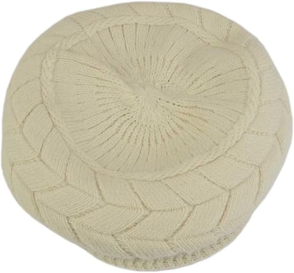 Dam vinter varm stickad mössa ull snö skidmössor med visir (beige)