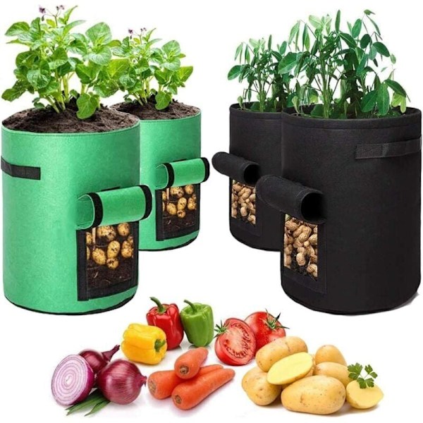 Geotextil Planteringspåse, 4 Potatisplanteringspåsar (2 stycken 38 liter, 2 stycken 26 liter), Potatiskruka med Fönster, för Plantering av Potatis, Tomater