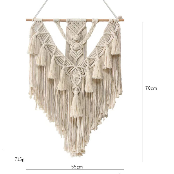 Spetsvävd väggdekoration drömfångare triangel tofs geometrisk heminredning vägg (beige)