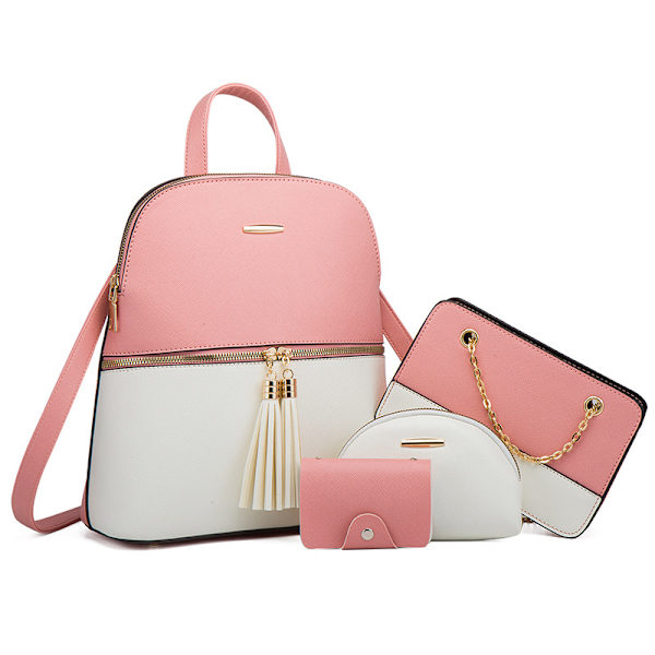 Fashion Dam Läder Ryggsäck Kvinnor Axelväska Crossbody Väska Set Läder Tote Väska Korthållare Present till Kvinnor(vit pulver)