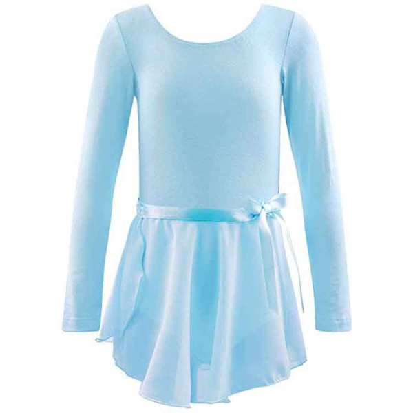 110cm Lyseblå Balletkjole til Piger - Todelt Sæt med Trikot og Nederdel - Gymnastik Ballet Dansepige Langærmet