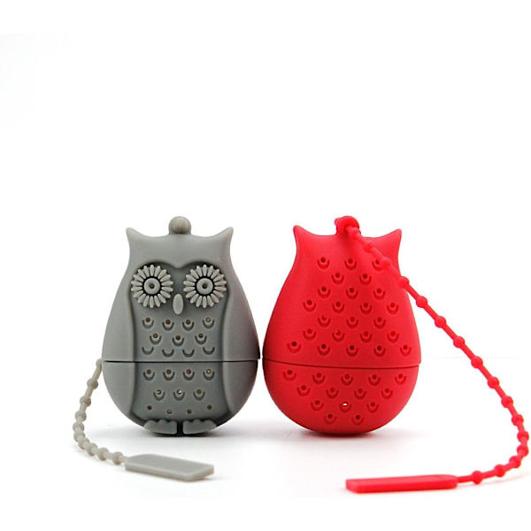 Gräsgrön, orange, en bit vardera set med 2 ugglaformade silikonteinfuser