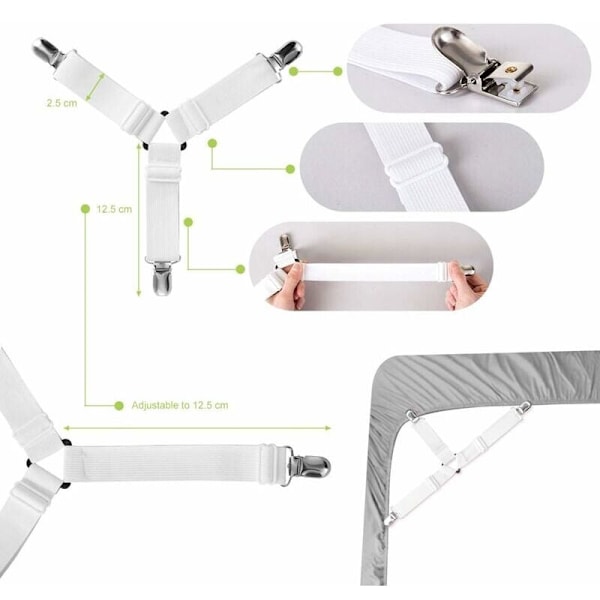 4 st Triangel Kläder Elastiskt Skydd Fixering Justerbar Stödband för sängkläder, lakan, strykbrädsöverdrag, madrass, soffa