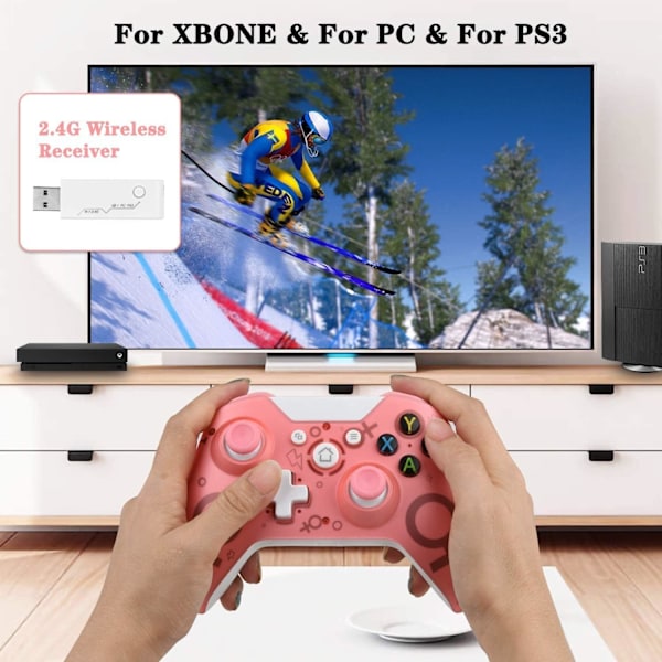 Trådløs controller til Xbox One, Xbox trådløs controller spilcontroller gamepad joystick til Xbox One, PC og PS3, ingen headset-stik (Pink)