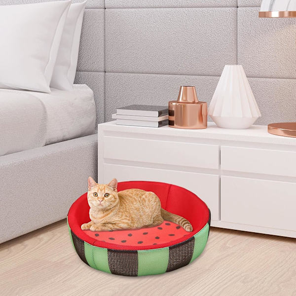 Söt vattenmelonmönstrad rund kylmatta för katt och hund, husdjursmatta i mesh, lätt att rengöra, mjuk dyna, tvättbar, reptålig, robust, storlek S