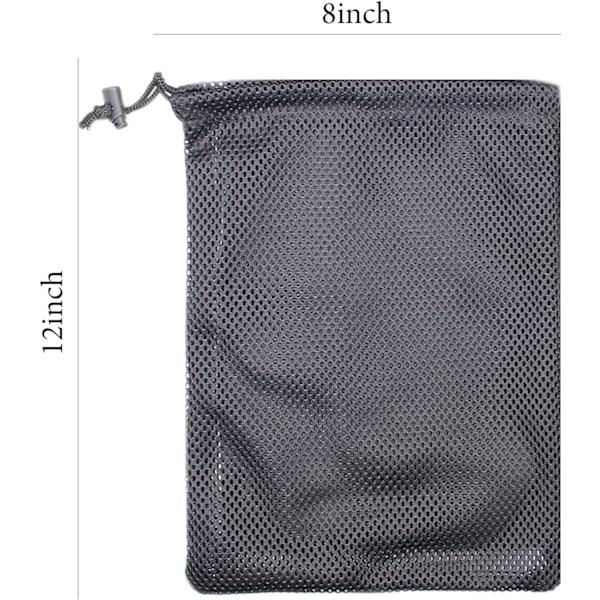 Sort holdbar nylon netpose med snørelukning, lille netrejsetaske til kosmetik, brusegel, flaske, tennis, golfbold, udendørsværktøj 5
