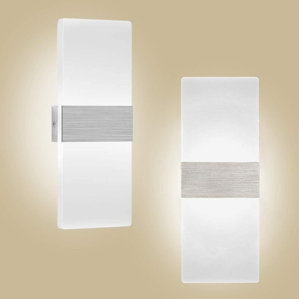 12W LED Vägglampa Inomhus, 6000K Kallvit Vägglampa 750LM AC230V Modern Akryl Vägglampa, Vit Vägglampa för Vardagsrum Sovrum Matsal Ha