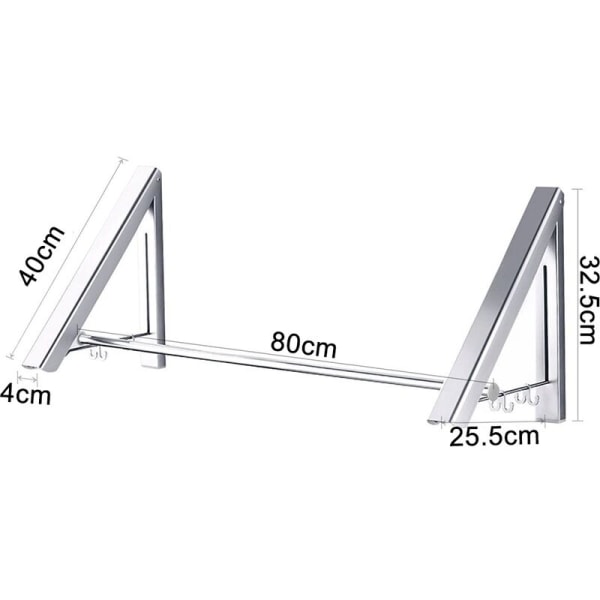 2-stang teleskopisk klesstativ - veggmontert sammenleggbart klesstativ, klesstativ for tørking av klær som brukes til oppbevaringsorganisasjoner, for eksempel bad, balkonger