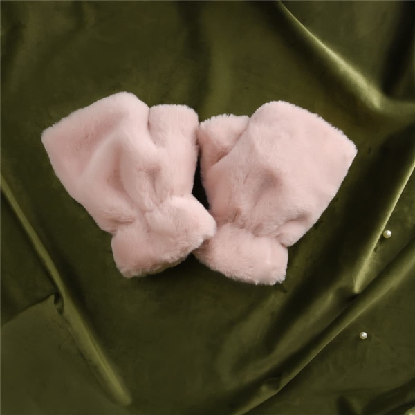 Dam fingervantar vinter varma vinterkörning skrivmaskiner handskar bekväma lurviga varma halvfingerhandskar handkläder mjuk konstgjord päls (rosa)