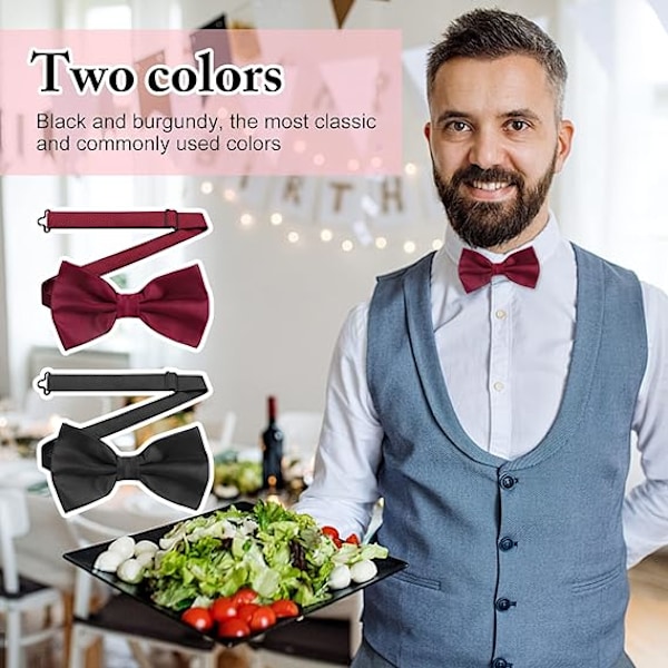 2-pack Herrar Slips, Svart och Röd Slips för Män, Justerbar Snygg Slips för Bröllop Fest Män och Pojkar Slips, 12cm