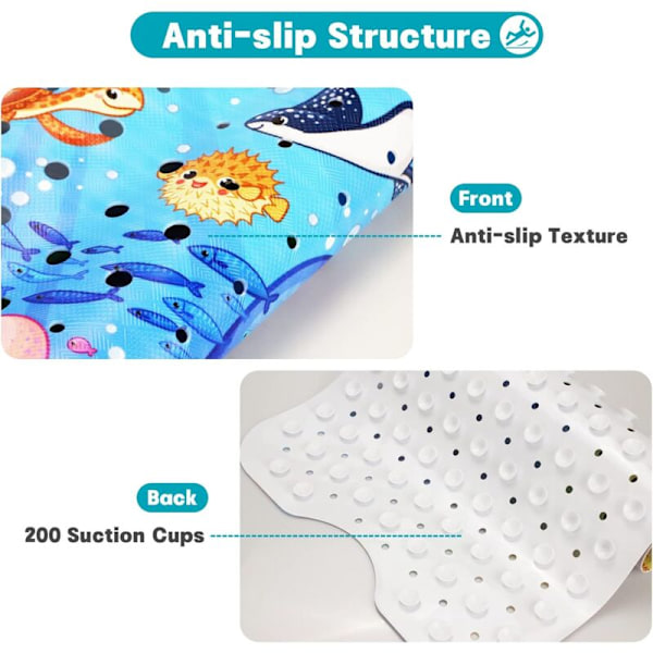 Skridsikker Baby Bademåtte, 100 x 40 cm, Skridsikker Bademåtte, Kraftig Brusemåtte med 200 Sugekopper til Børn og Baby, BPA-Fri PVC Materiale, Maskinvaskbar