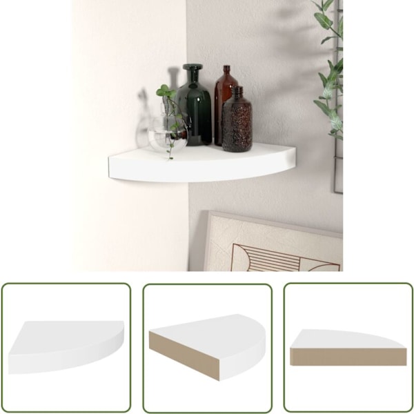 The Living Store Valkoinen kelluva kulmahylly 25x25x3,8 cm MDF - Seinähylly - Kulmahylly - Kelluva hylly - Seinäsäilytys - Seinäkoriste