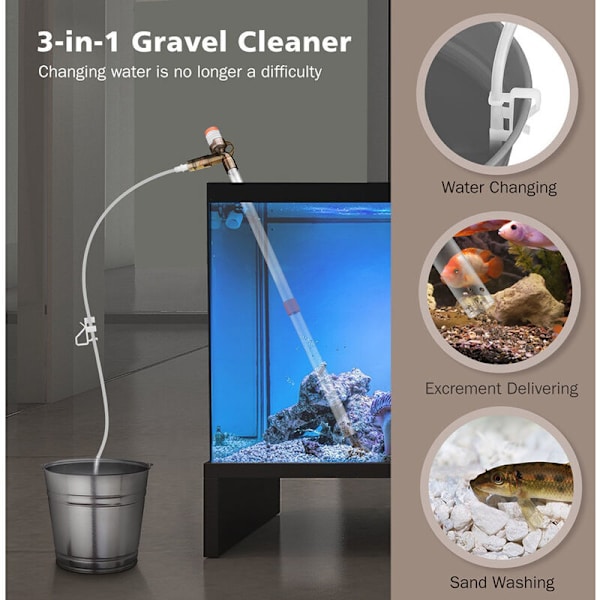 Akvariegrusrenser, Akvarievandskifter Akvarierenser med Siphon til Vandsugning og Sandrenser med Lufttryk-knap