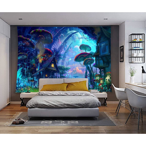 Skogsträdgård Väggbonad, Psykedelisk Hippie-gobeläng 150X130CM Väggbonader Växter Svampar, Abstrakt Gobeläng Dekoration Väggbonad Filt