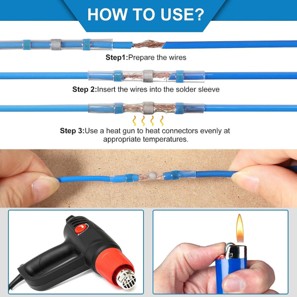 150 kappaletta sinisiä 16-14 AWG juotosliittimiä kutistesuojattuja liittimiä vedenpitäviä eristettyjä sähköliittimiä