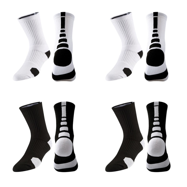 Sportstrumpor, basketstrumpor för män, praktisk träning förtjockade handdukssulor mellanlånga strumpor (2 par i svart och vitt, 2 par i svart och wh)