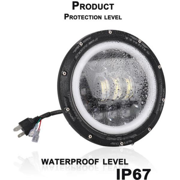 Motorsykkel Bil Hovedlys 12V/24V 7 Tommers Rund LED Kjørelys Hovedlykt Passer for 7 Tommers Jeep Wrangler, Retro Blinklys, Modell: Svart 22 - Modell: Svart