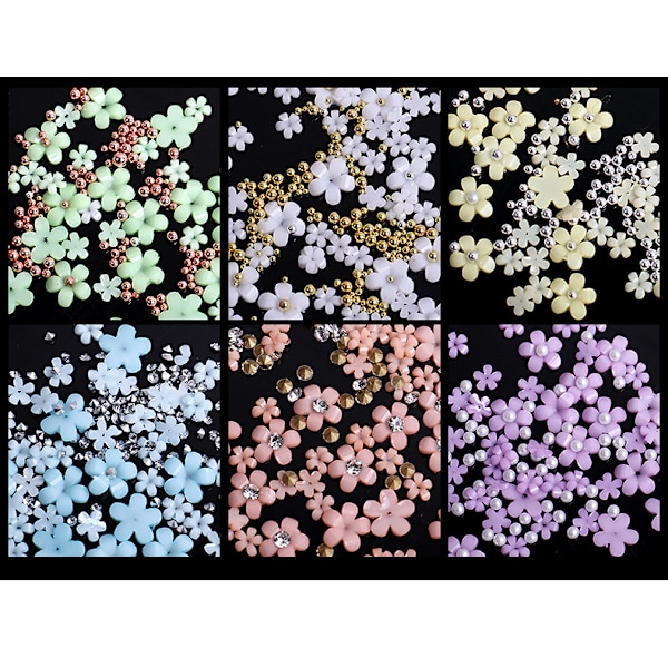 Macaron färgglada fem kronblad blomma blandad nagelkonst kristall strass set - nagelkonst, kristall strass nagelkonst, blandade storlekar, diamant nageldekorati
