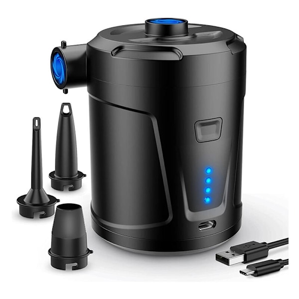 Elektrisk luftpumpe, 5200 mAh oppladbart batteri, oppblåsbar madrasspumpe med 3 luftdyser, rask pumpe for gummibåt/luftmadrass
