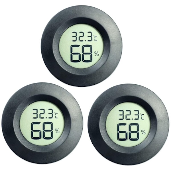 3-pak Hygrometer Digitalt termometer LCD-skærm Fugtighedsmåler til Luftfugtere Børneværelse Serre (Sort)