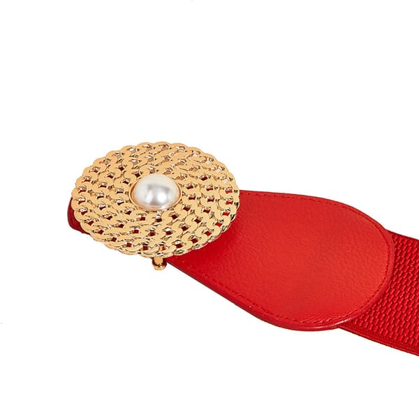 Dam rund spänne kedjeformad elastisk elastisk midjeband dam ytterkläder klänning pärlskiva retro bälte