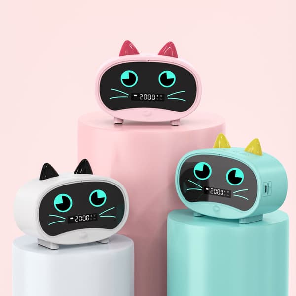 Rosa tecknad katt väckarklocka dubbel väckarklocka, Bluetooth-högtalare, handsfree-samtal