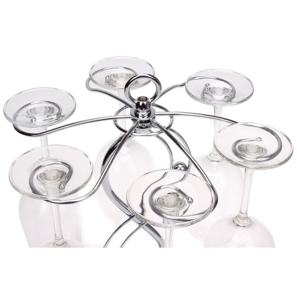 Vinstativ i rustfritt stål, elegant tørkestativ for glass/stativ for vinglass/oppbevaring av stettglass med 6 kroker for flere bruksområder, sølv