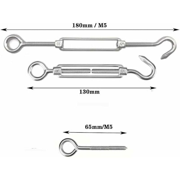 Metall rostfritt stål kabelkit 5 m/2 mm med robust M5 vajerspännare, stängselvajerrulle kit, kabelräcke kit, trädgårdsvajerspännare för klättring