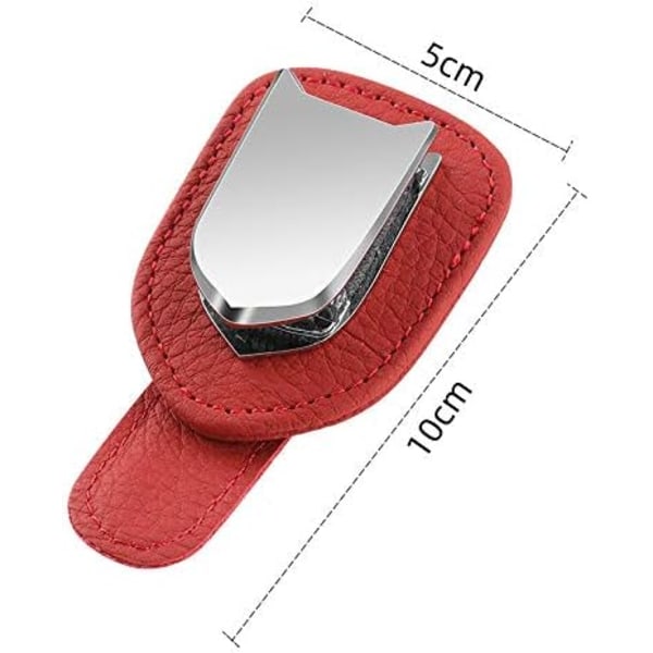 Solglasögonhållare Universal Bilsolskärm Klämma Läder Glasögonhållare för Bil, 2 Pack (Röd)