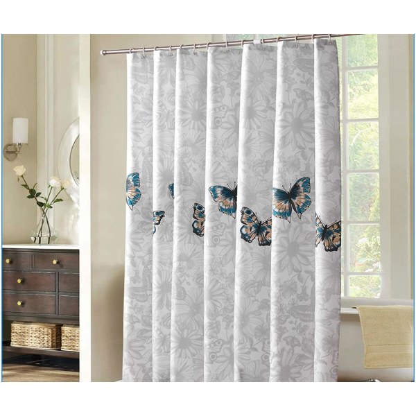 Duschdraperi 180 x 180 cm mögelresistent vattentät tjock polyestertyg badrum duschdraperi foder lång badgardin med krokar, tvättbar