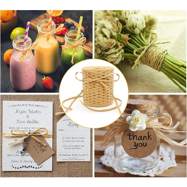 Naturlig Papir Raffia Bånd Raffia Spole 200m pr. Rolle til Håndværk, Gaveindpakning, DIY Dekoration Gaver DIY Vævning og Havearbejde