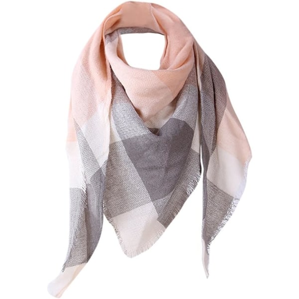 Kvinder plaid tæppe trekantet tørklæde Varmt Tartan Cashmere Uld sjal (Pink, Medium)