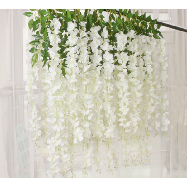Hvid 12-pak kunstig wisteria rattan falsk wisteria hængende blomsterguirlande silke wisteria blomst til bryllupsdekoration