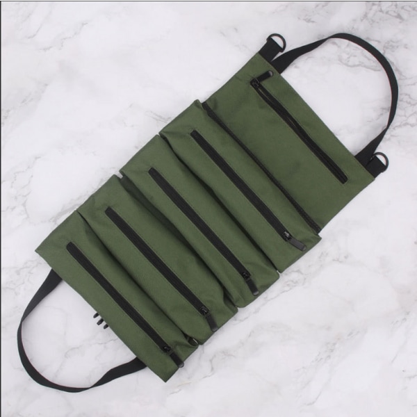Pyörivä työkalulaukku (vihreä), työkalulaukku, jossa on 5 vetoketjullista taskua