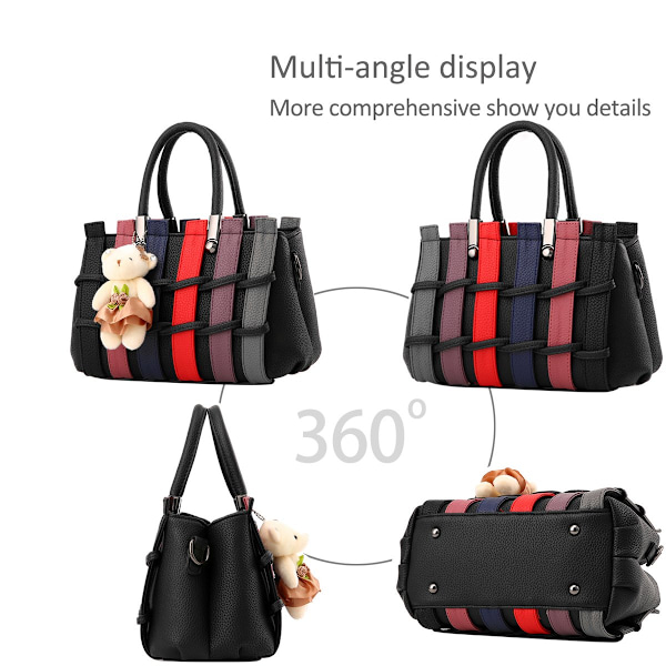 Naisten muodikkaat värikkäät käsilaukut, crossbody-olkalaukku, lompakkokäsilaukku, ostoskassi, pitkä kahva PU, naisten, (musta)