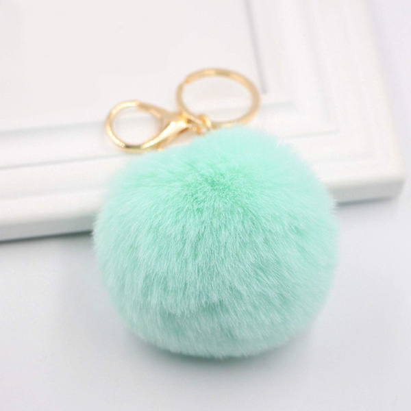 Aqua Fluffy Nøglering, Blød Plys Charm Ring Nøglering, Faux Pels Bold Taske Charm Nøglering Dekoration