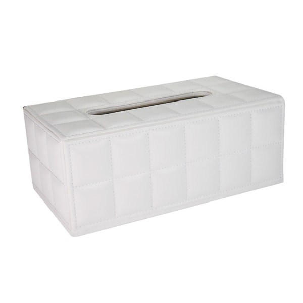 Rektangulär läder servettbox (vit)
