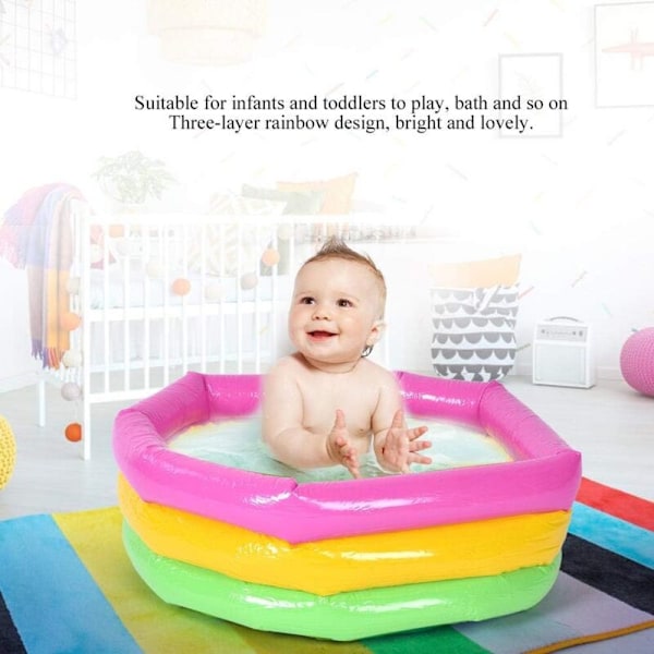 Lekebasseng, sammenleggbart oppblåsbart badekar med tre ringer for baby, vanntett lekehus, sandbord, fiskleker, dusjbad for småbarn (60